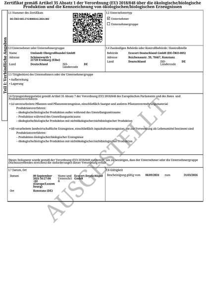 Zertifikat Umlandt BIO